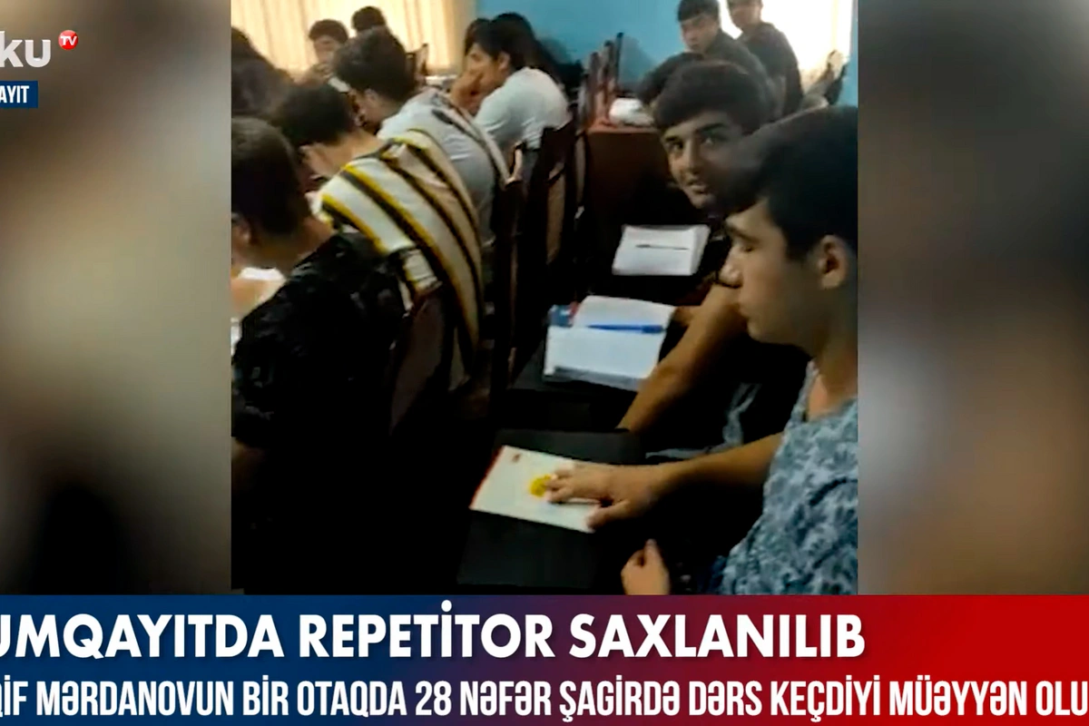 Sumqayıtda repetitor bir otaqda 28 şagirdə dərs keçib - VİDEO