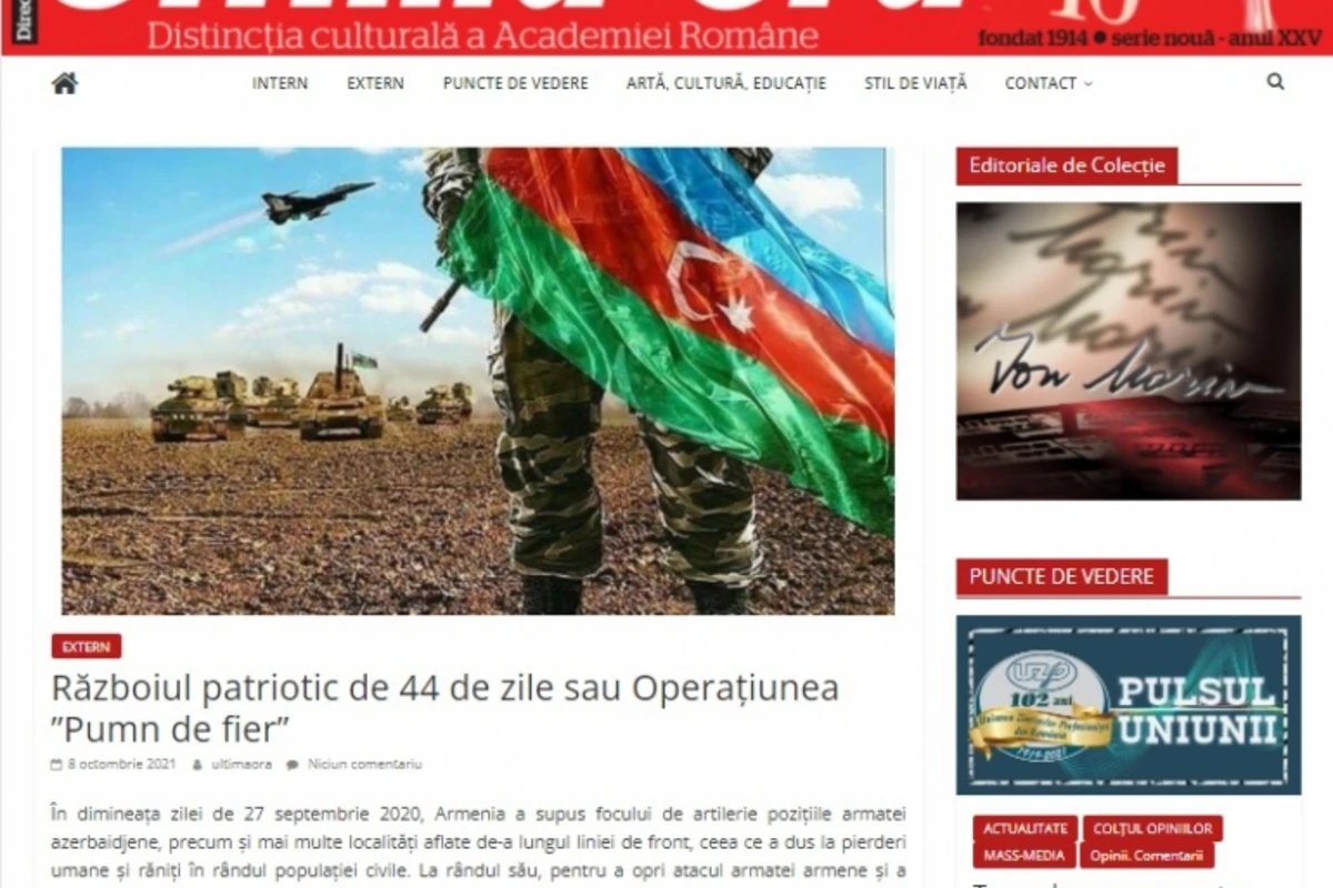 Rumıniyalı jurnalistin 44 günlük Vətən müharibəsi barədə analitik məqaləsi dərc edilib