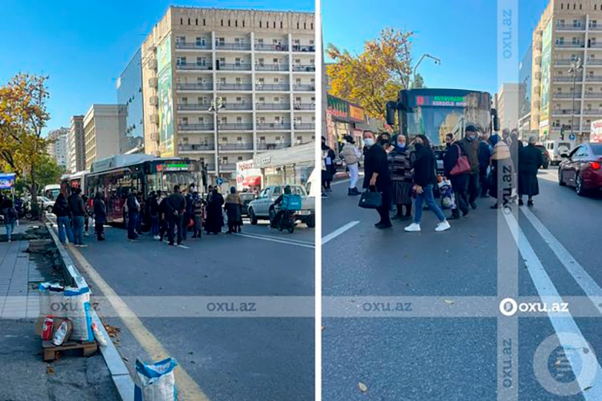 Bakıda sərnişin avtobusu qəzaya uğradı: Hərəkət dayandı - FOTO