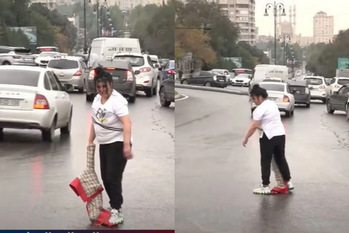 В Баку пьяная женщина создала опасную ситуацию на дороге - ВИДЕО