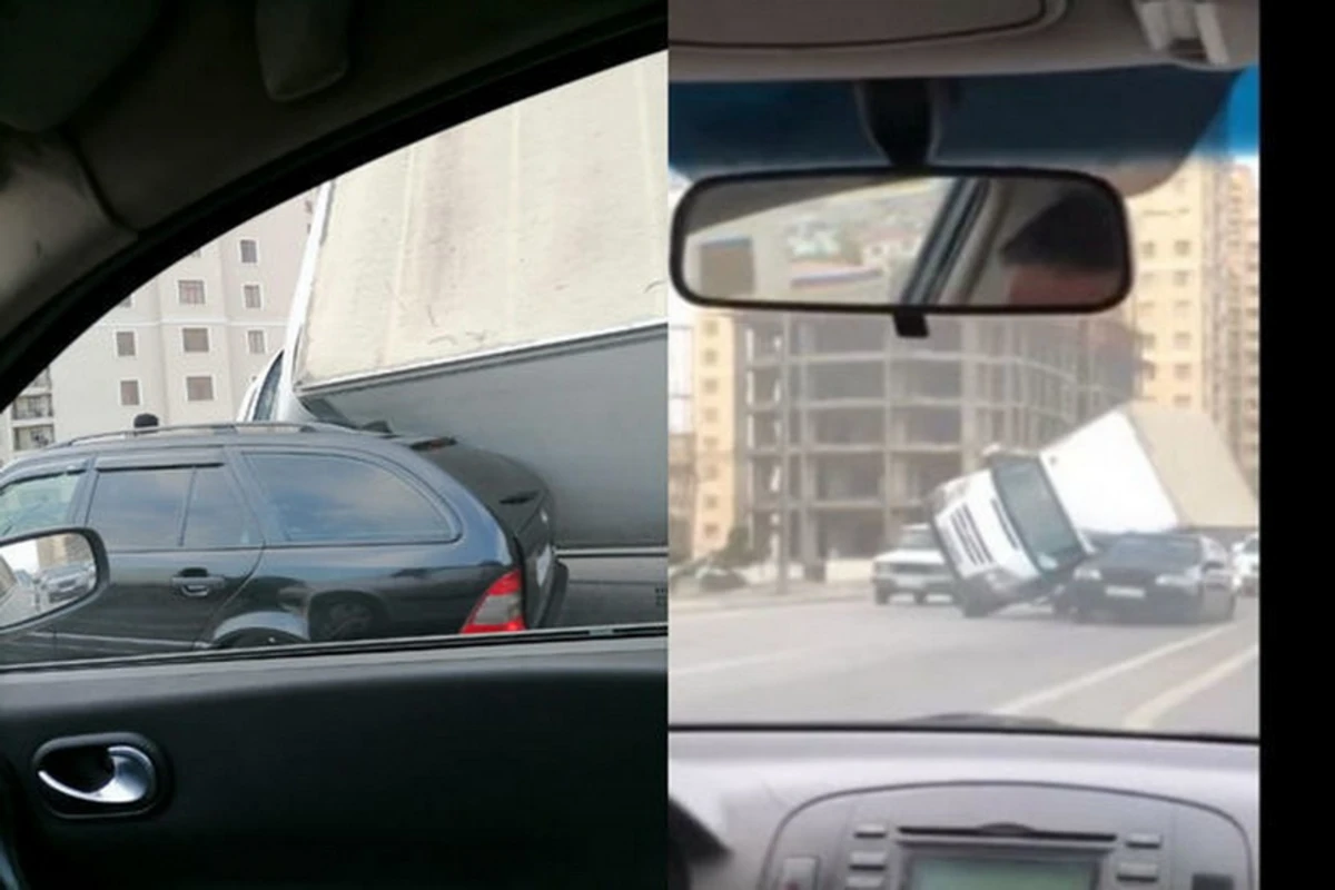 В Баку сильный ветер опрокинул грузовик - ВИДЕО
