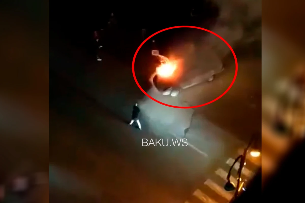 В Абшероне сгорел автомобиль - ВИДЕО
