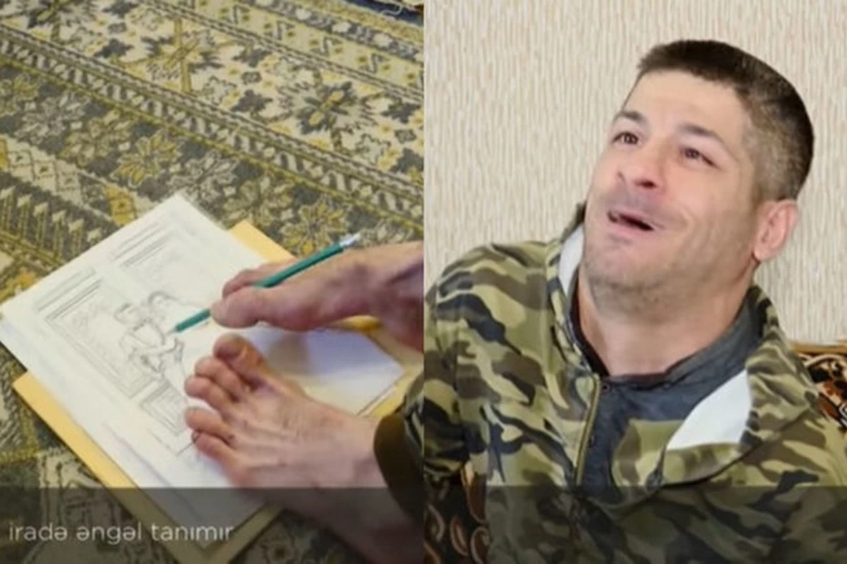 В Азербайджане инвалид рисует портреты шехидов ногами - ВИДЕО