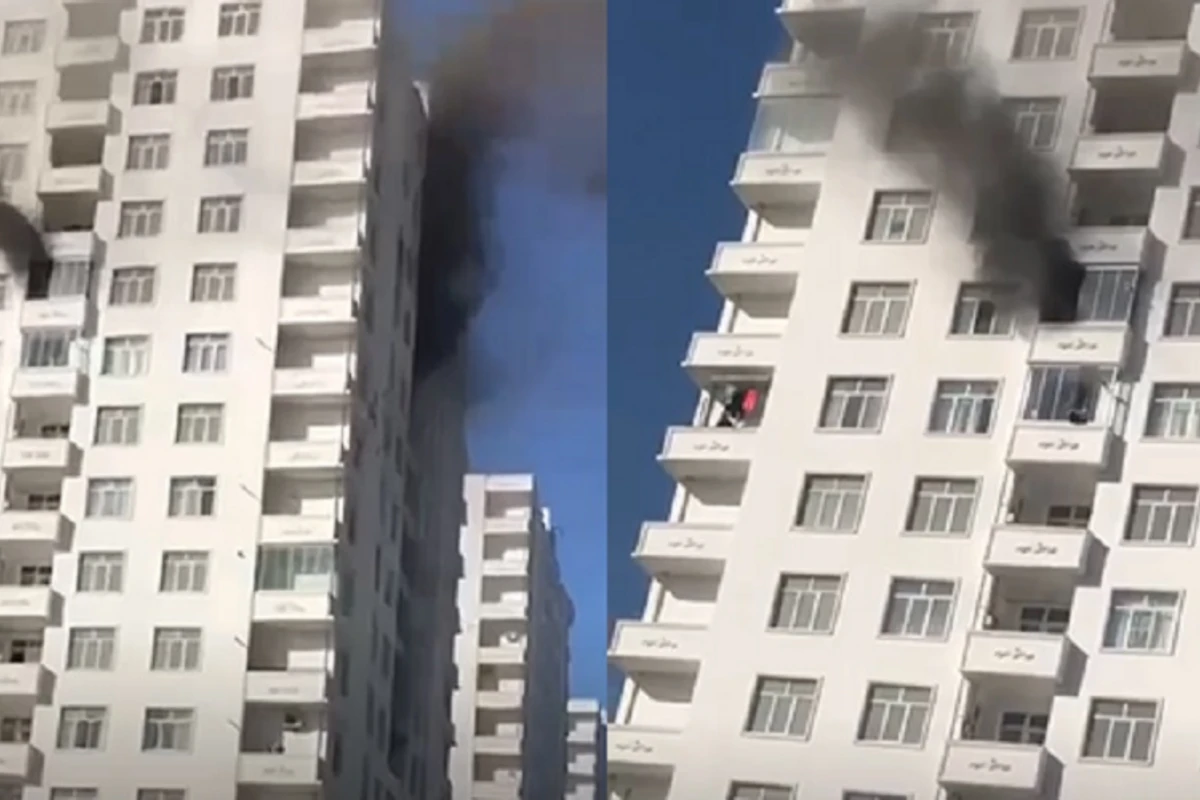Bakıda yanan çoxmərtəbəli yaşayış binasından YENİ GÖRÜNTÜLƏR