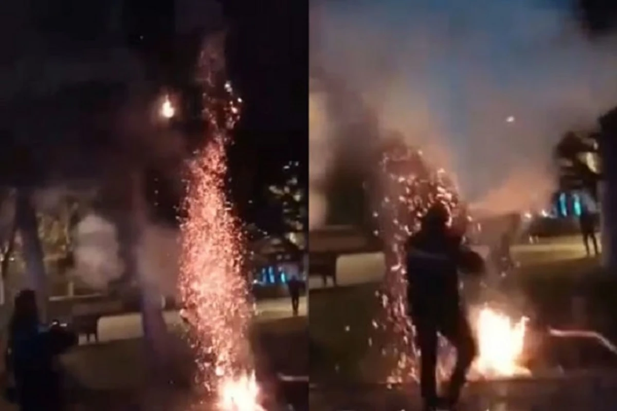 В центре Баку сгорела новогодняя елка - ВИДЕО