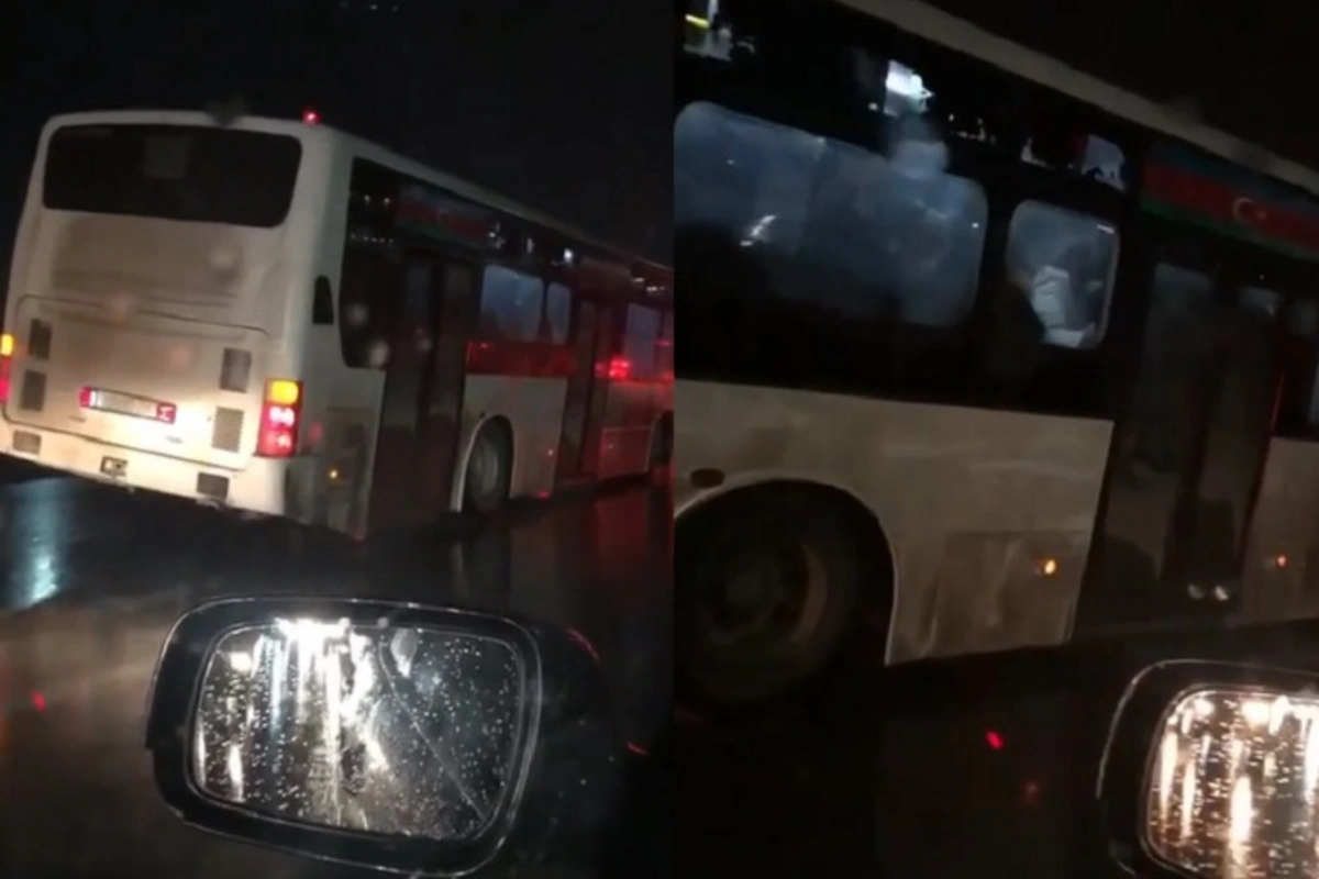 Bakıda avtobus iki təkər üstə hərəkət etdi - VİDEO