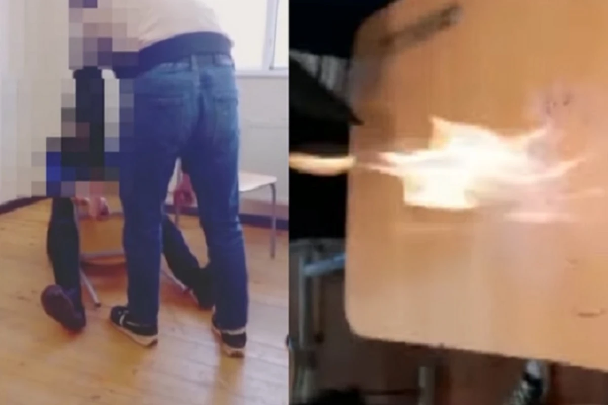 Məktəblərdən biabırçı görüntülər: Stuldan araba kimi istifadə edir, partanı yandırırlar - VİDEO
