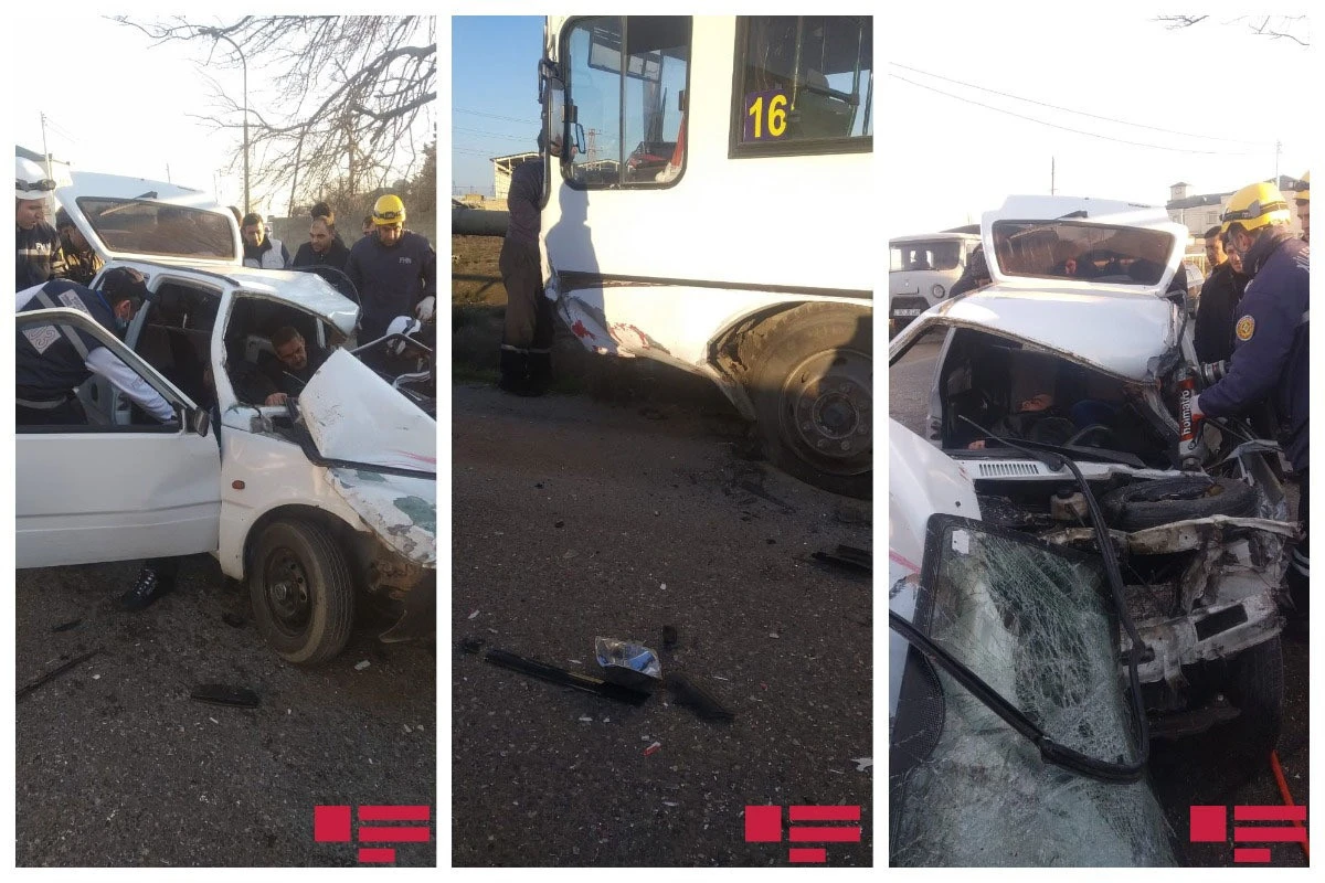 Bakıda avtobusla minik maşını toqquşub, xəsarət alanlar var