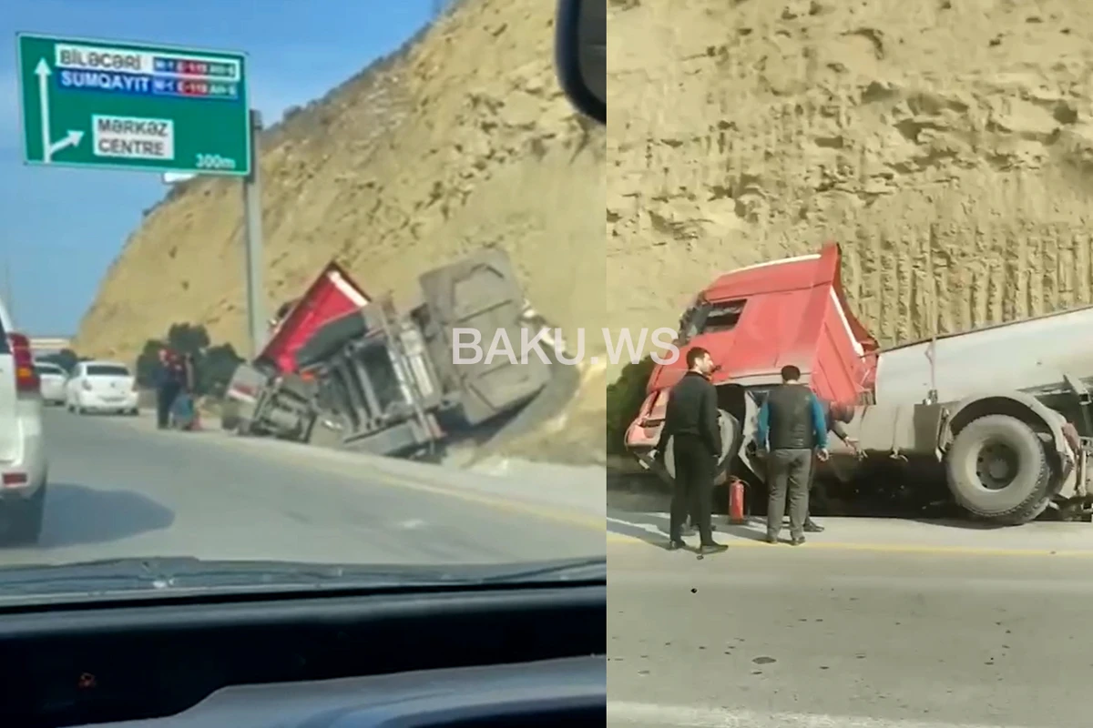 Bakıda ağır qəza, TIR aşdı - VİDEO