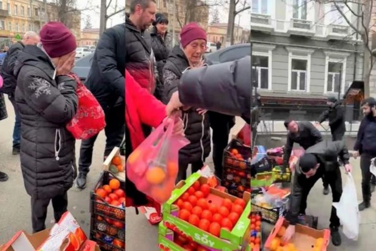 Azərbaycan diasporu Odessada əhaliyə tonlarla meyvə-tərəvəz payladı - VİDEO