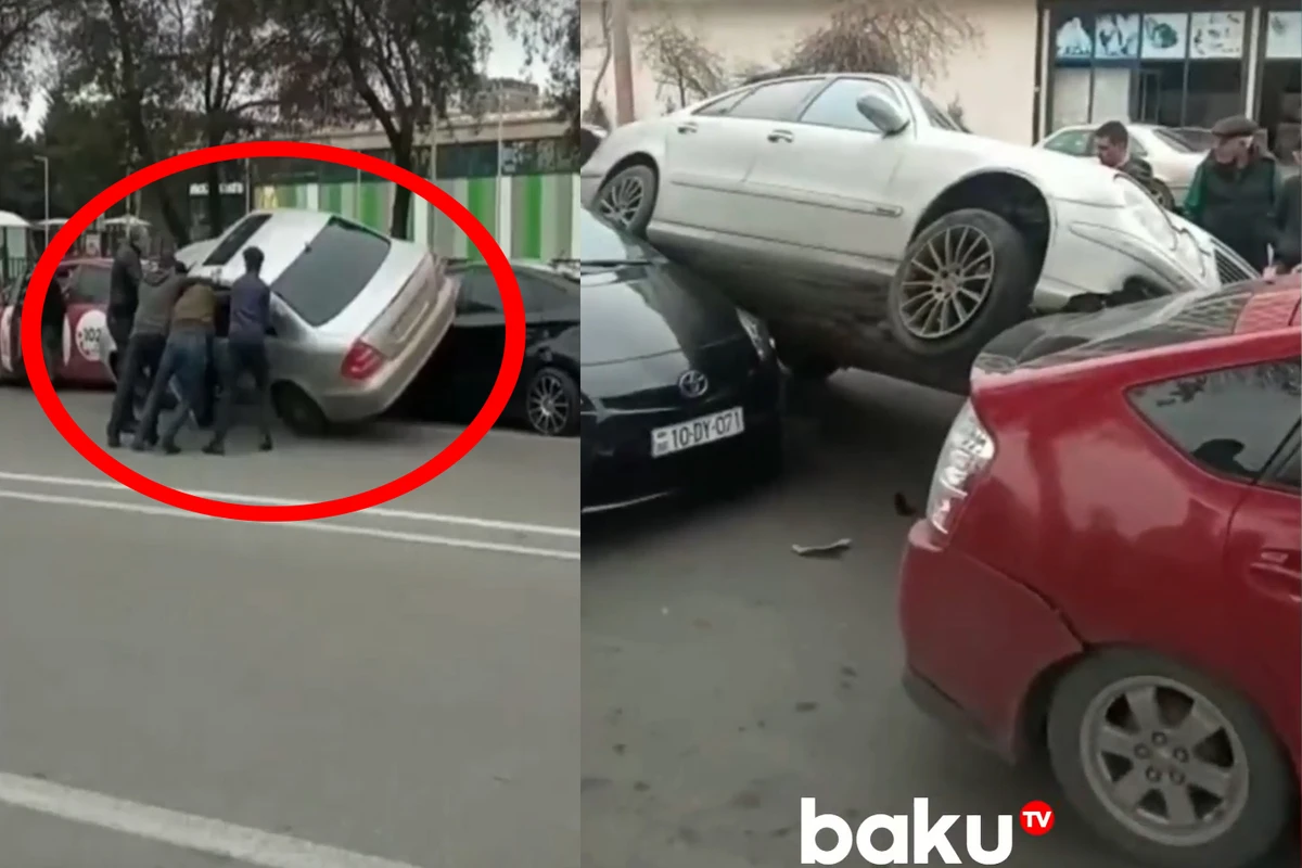 Bakıda “Mercedes” iki “Prius”un üzərinə çıxdı - VİDEO
