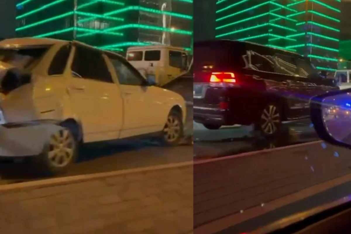 Bakıda mərkəzi prospektdə Land Cruiserlə Priora toqquşdu - VİDEO