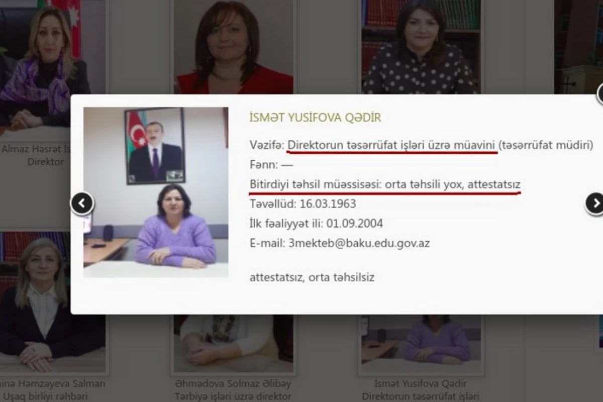 Bakıda məktəb direktorunun müavininin təhsilsiz olması ilə bağlı AÇIQLAMA