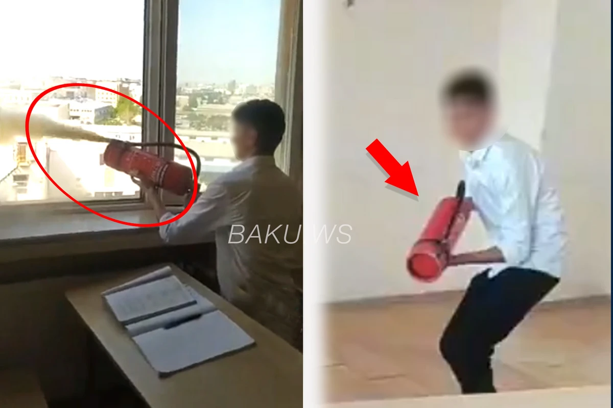 Məktəbdə daha bir BİABIRÇILIQ: Şagird yanğınsöndürən balonla görün nə etdi - VİDEO