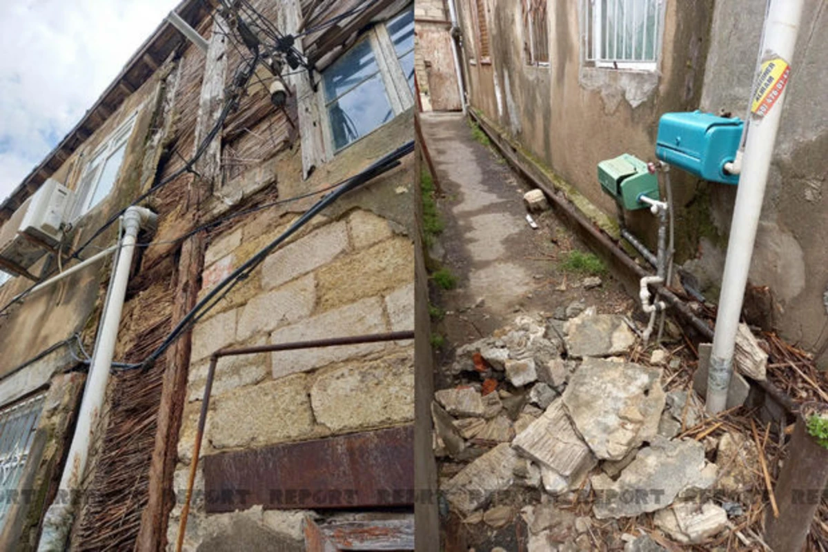Bakıda güclü külək nəticəsində yaşayış binasının bir hissəsi uçdu - FOTO