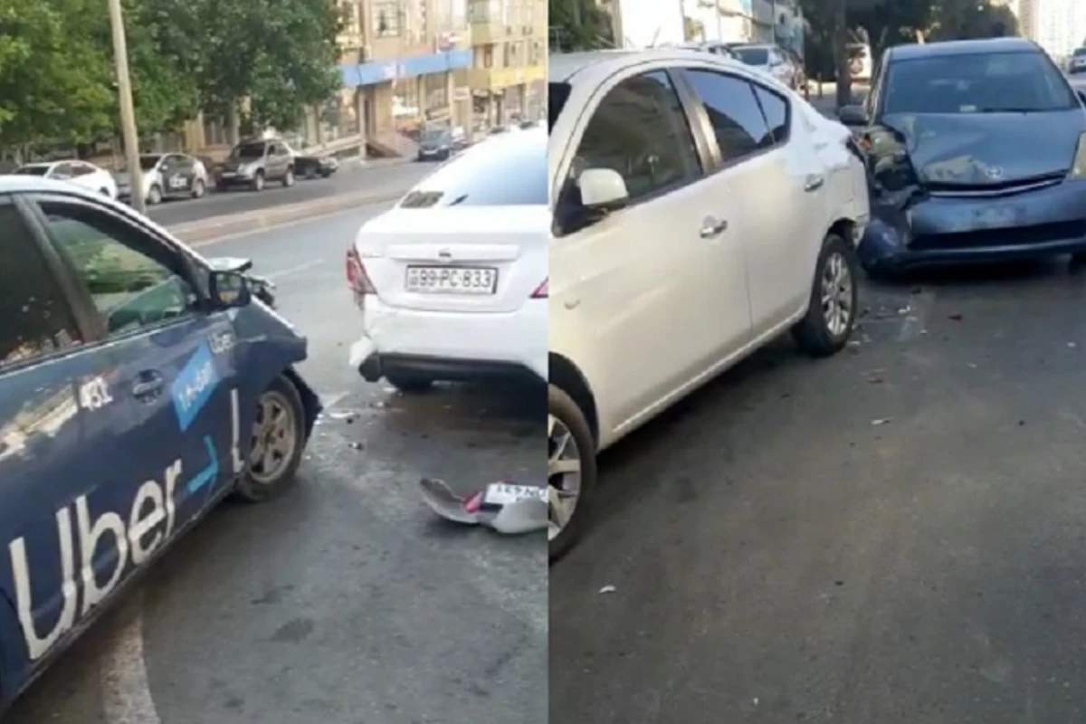 Bakıda Prius zəncirvari qəza törətdi - VİDEO
