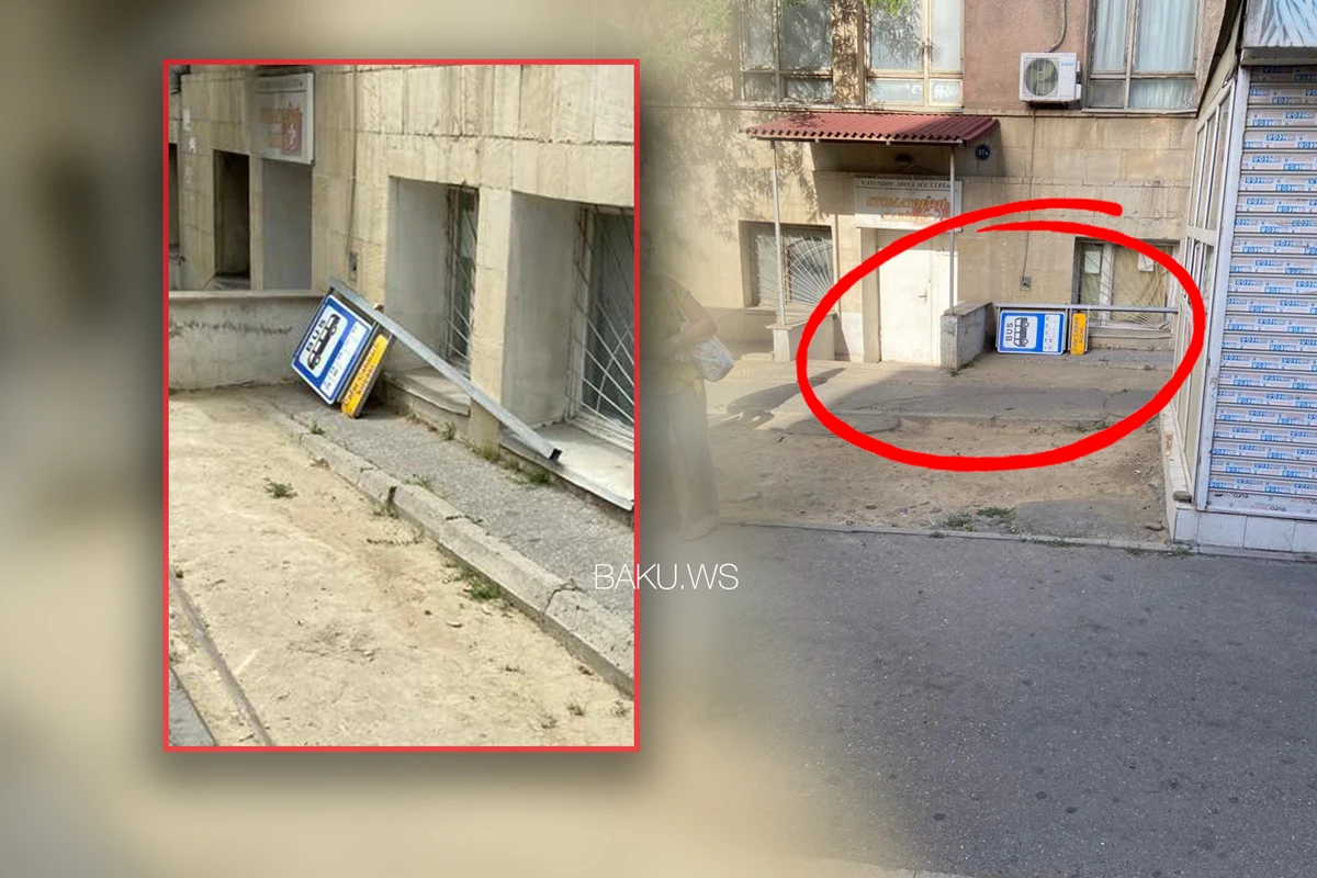 Dayanacaq lövhəsi bir aydır niyə böyrü üstə qalıb? - FOTO/VİDEO