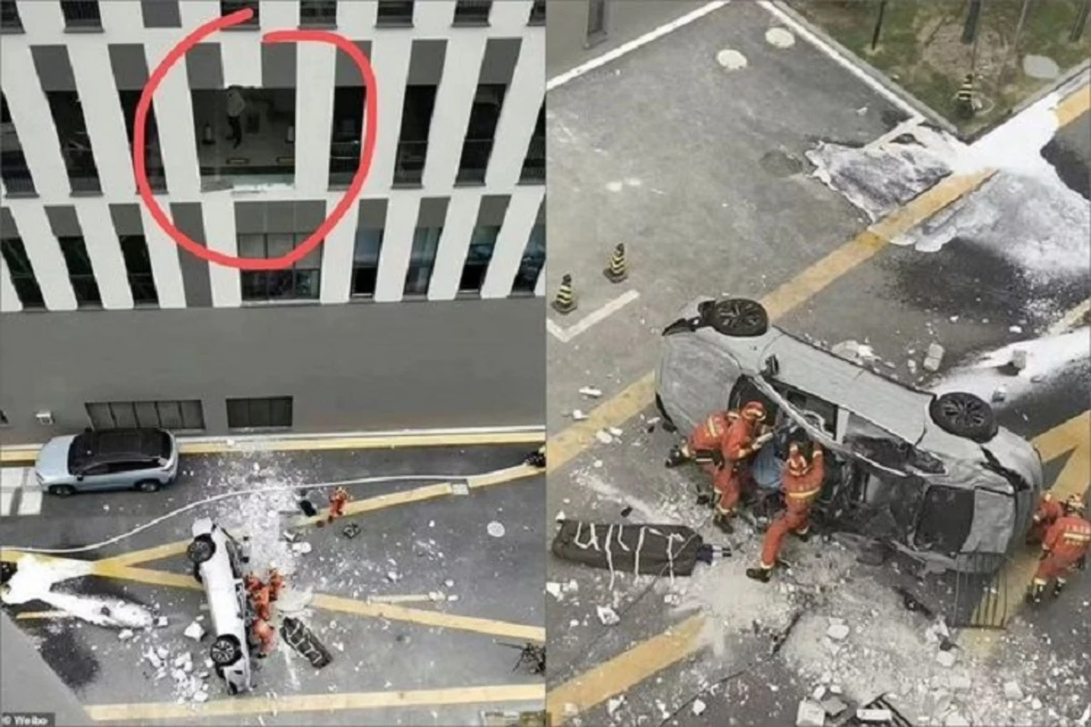 Sınaqlar zamanı elektromobil üçüncü mərtəbədən yerə çırpıldı – VİDEO