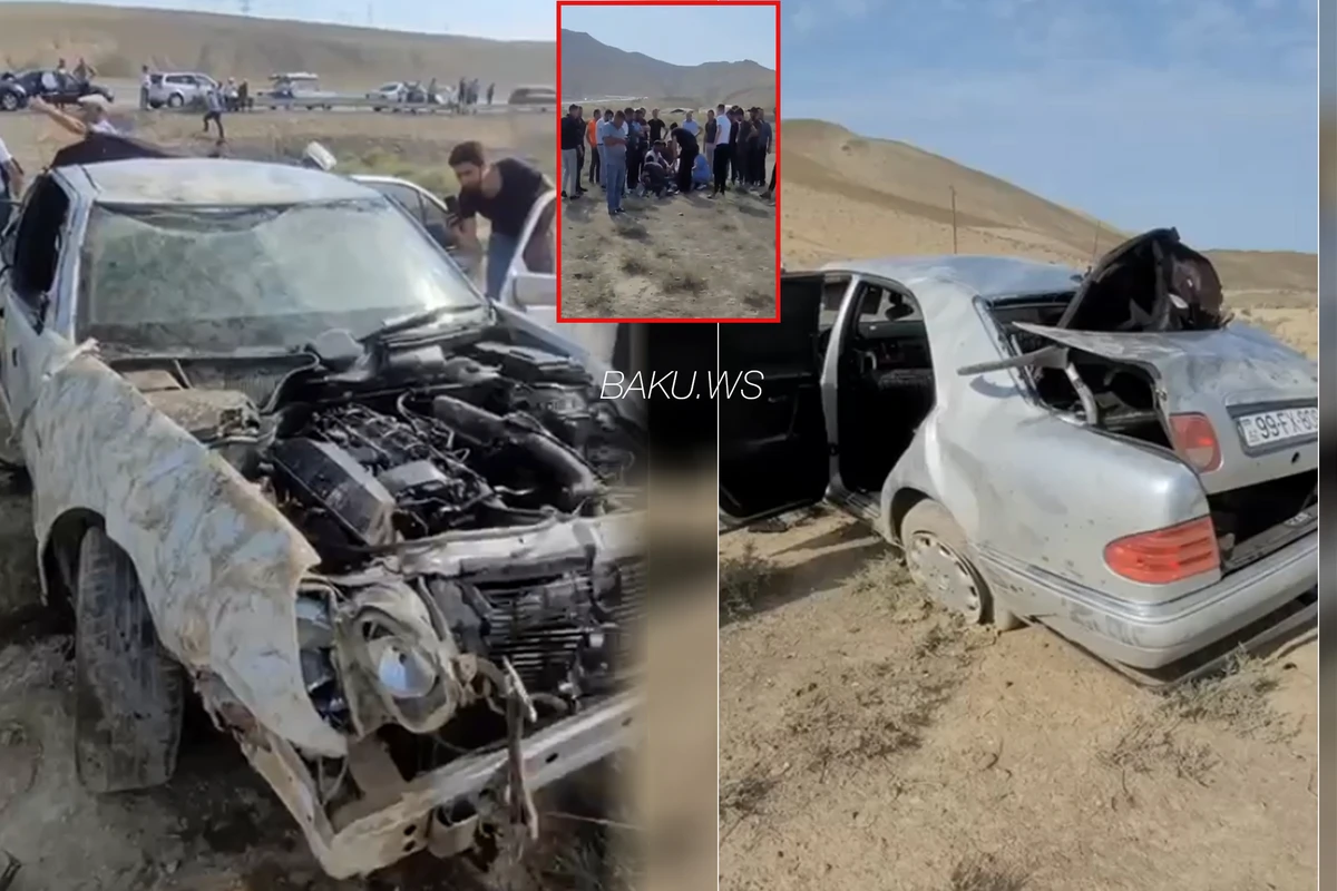 Bakı-Şamaxı yolunda Mercedes yoldan çıxaraq aşdı, 2 nəfər yaralandı - VİDEO