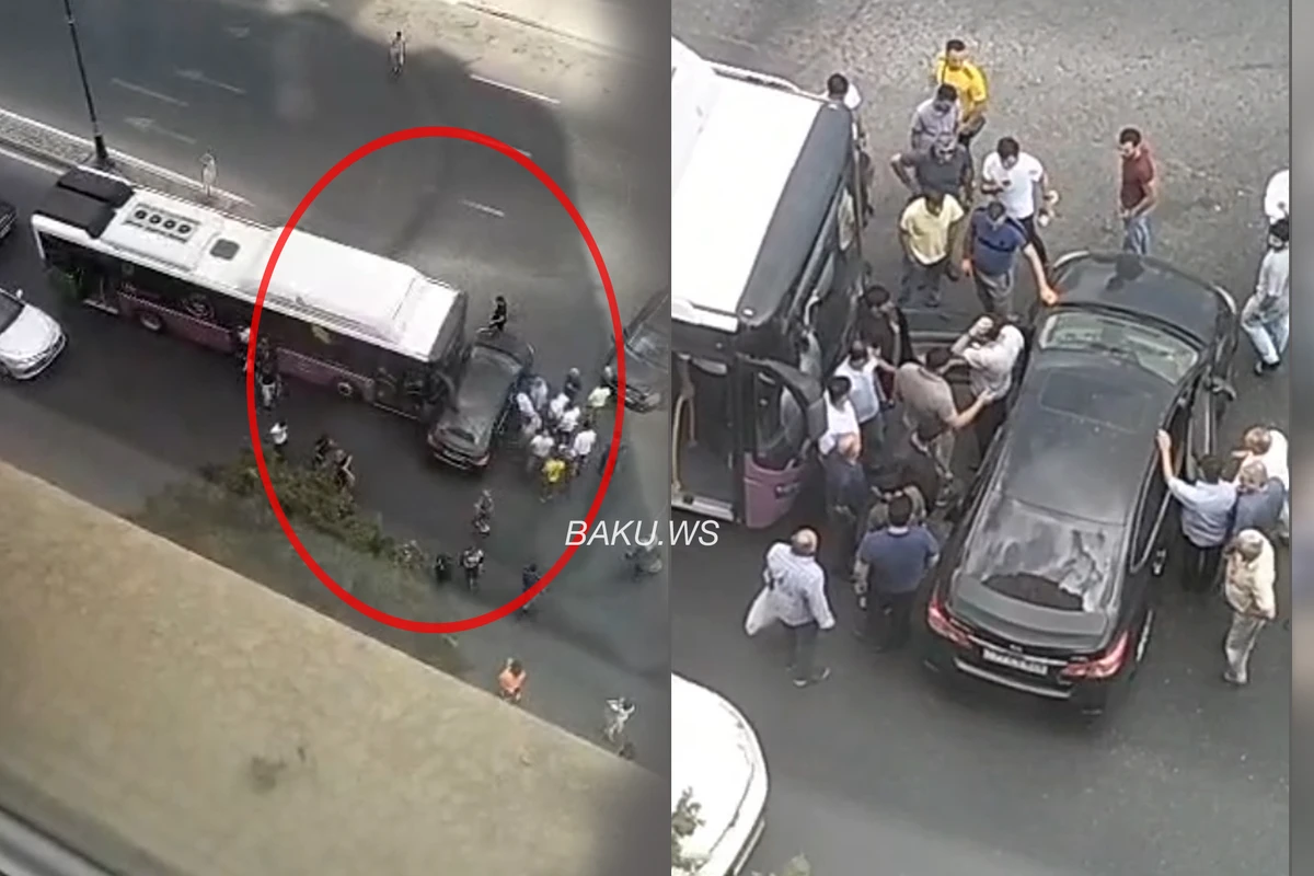Bakıda 18 nömrəli avtobus avtomobillə toqquşdu - VİDEO