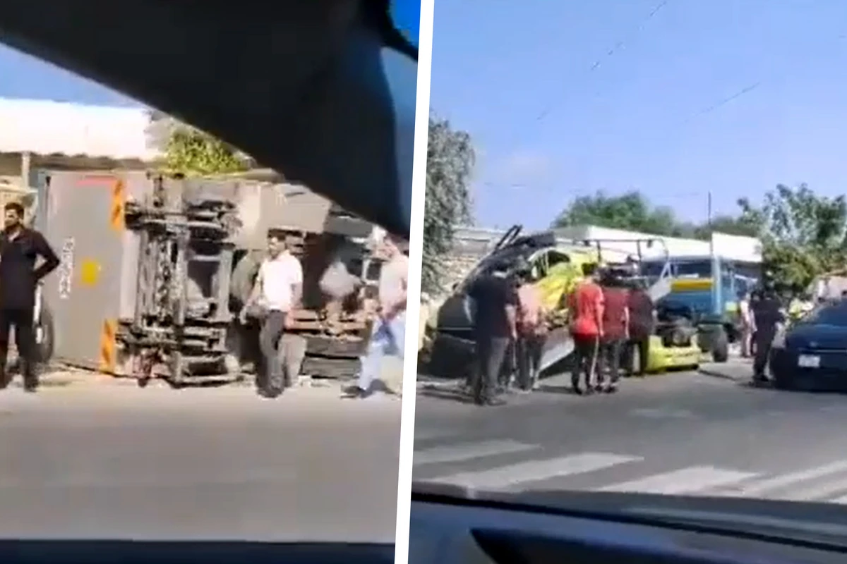 Bakıda ağır qəza: Yük maşını aşdı - VİDEO