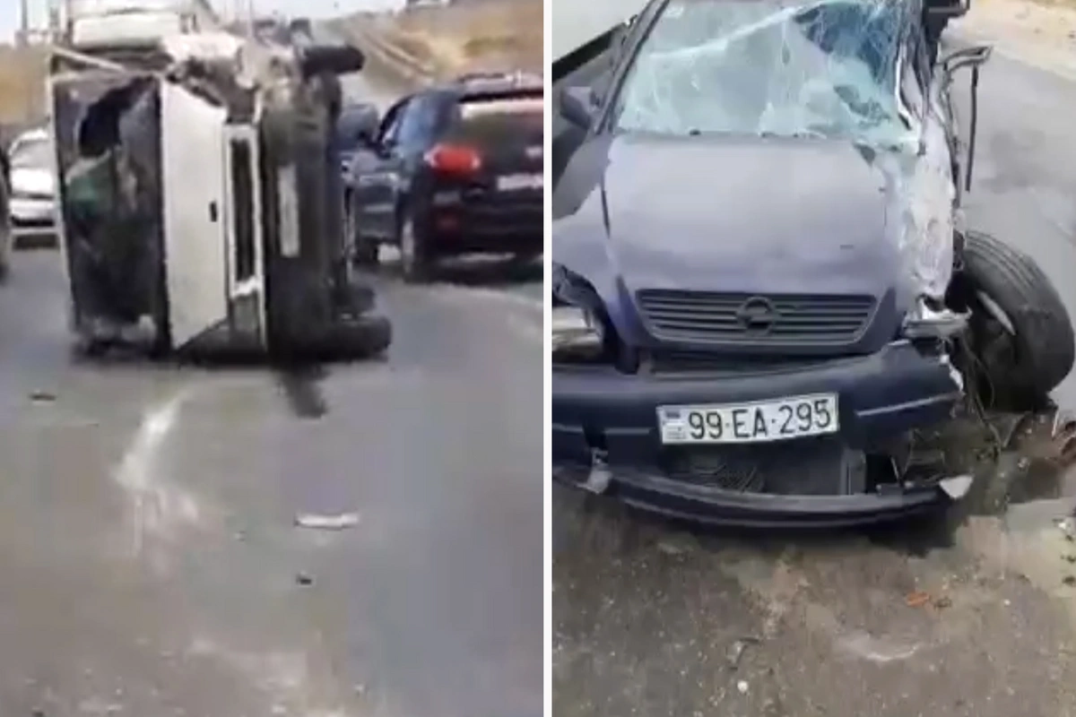 Bakıda ağır yol qəzası: İki avtomobil toqquşdu - VİDEO