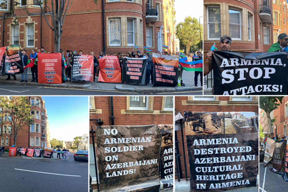 Britaniyadakı soydaşlarımız Ermənistanın Londondakı səfirliyi qarşısında piket keçiriblər