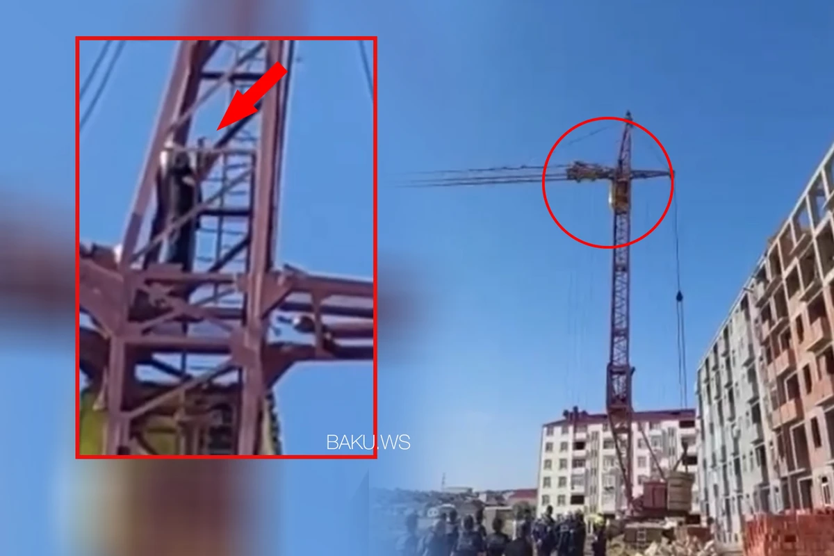 Sevdiyi qıza görə kranın başına çıxan oğlan özünü yerə atdı - VİDEO