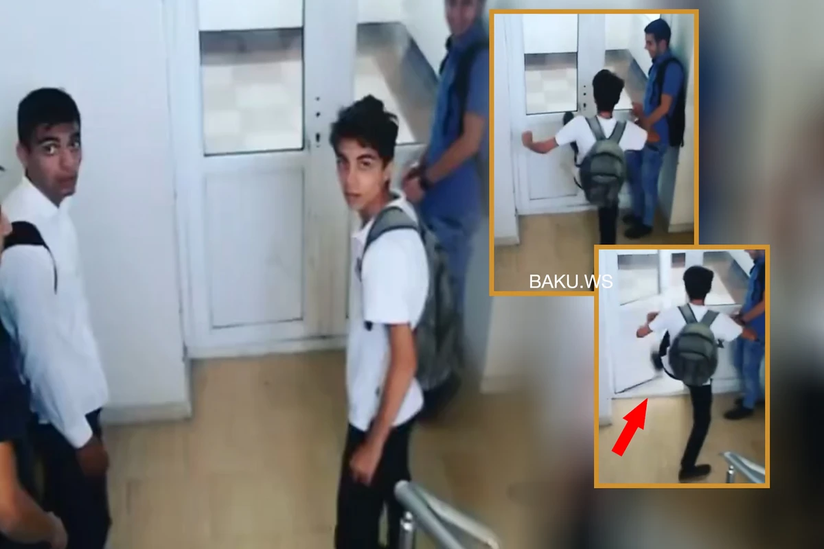 Şagird məktəbdə qapını təpiklə açdı - VİDEO