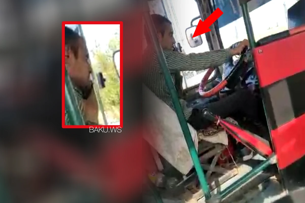 Bakıda sürücü qulağında telefon avtobus idarə etdi - ANBAAN VİDEO