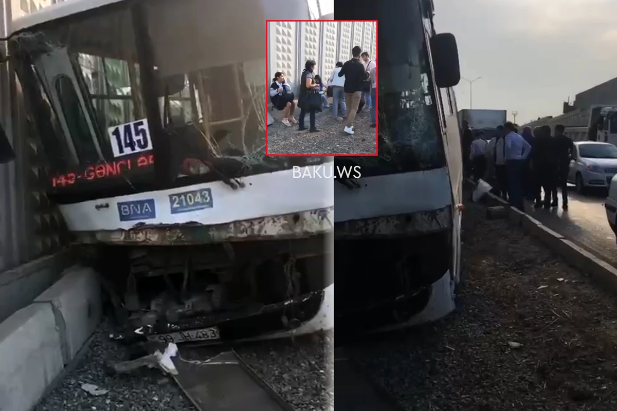 Bakıda sərnişin avtobusu qəza törətdi - Xəsarət alan var - VİDEO