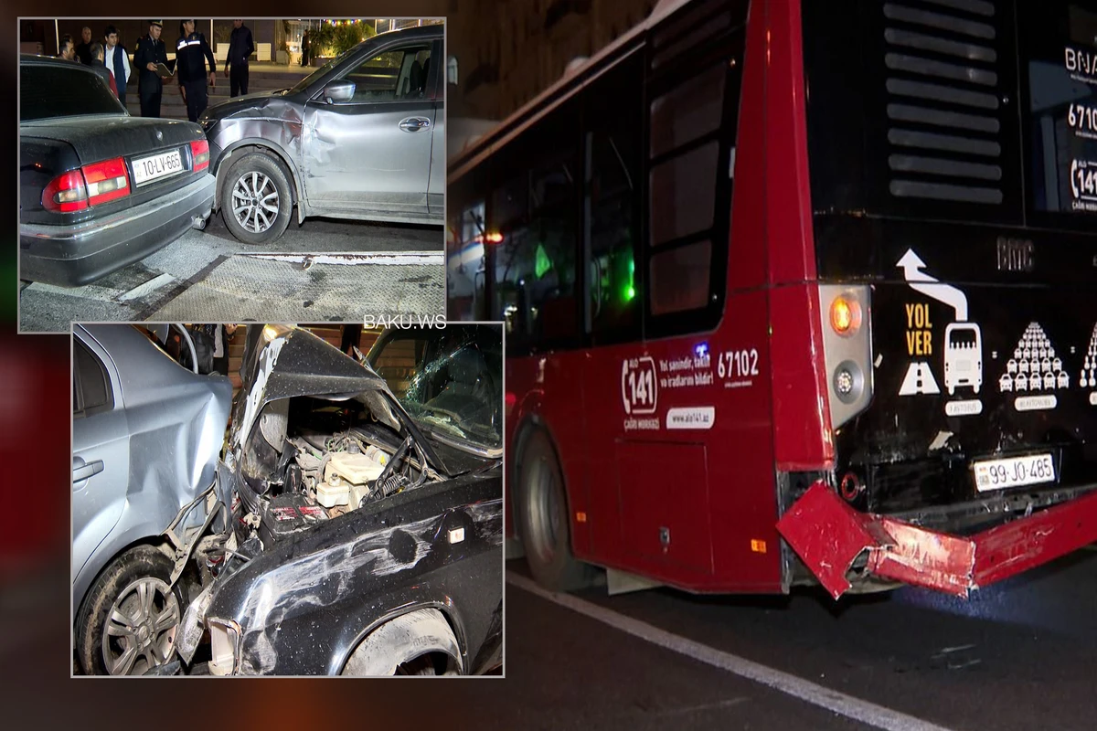 Paytaxtda avtobusun iştirakı ilə 6 avtomobil toqquşub - FOTO/VİDEO