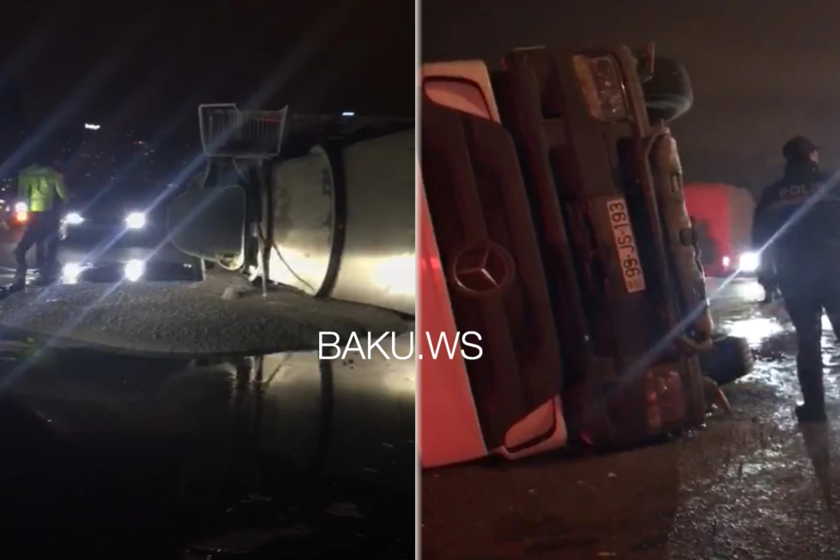 Bakıda betonqarışdıran maşın aşdı - VİDEO