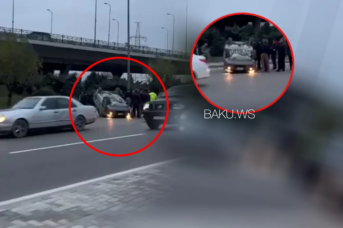 Aeroport yolunda avtomobil aşıb - VİDEO