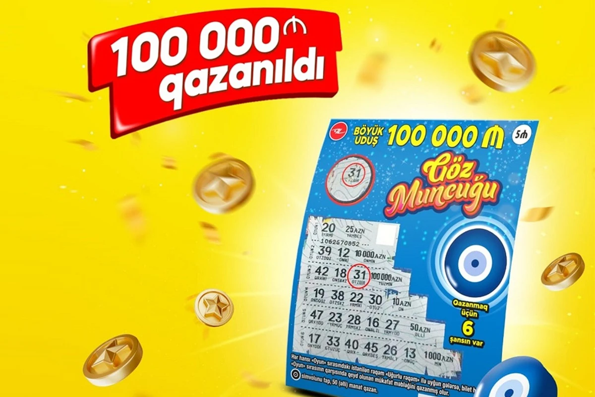 Yeni satışa çıxan “Göz Muncuğu” lotereyasında 100 000 manat qazanıldı Yeni satışa çıxan “Göz Muncuğu” lotereyasında 100 000 manat qazanıldı