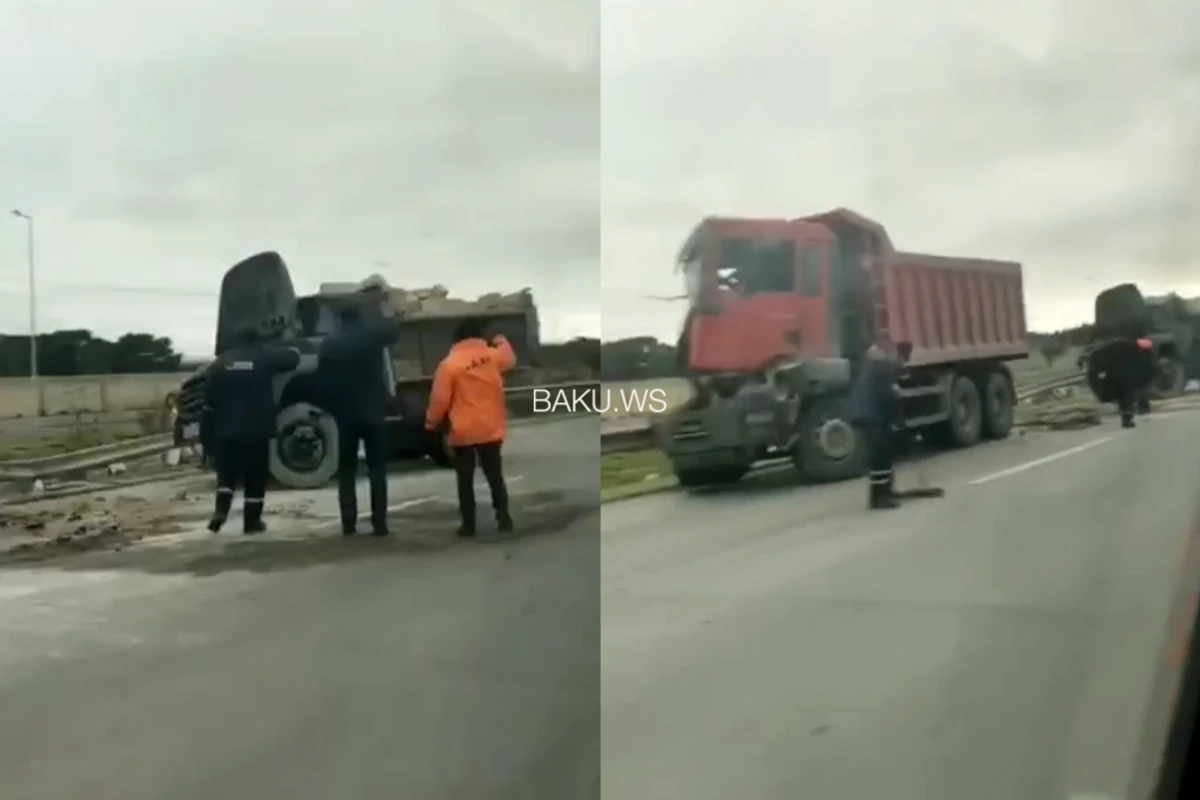 Aeroport yolunda ağır qəza - “KamAZ”la Shacman toqquşdu - VİDEO
