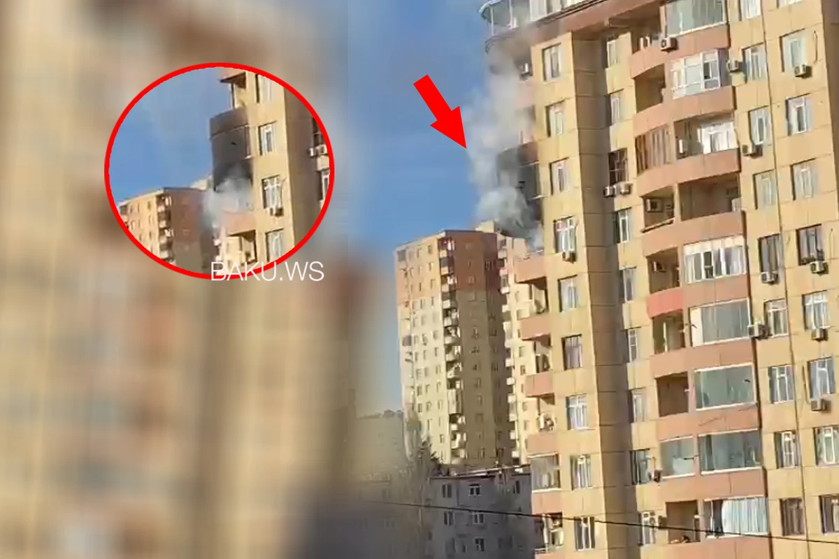 Bakıda 16 mərtəbəli yaşayış binasında yanğın olub - FOTO/VİDEO