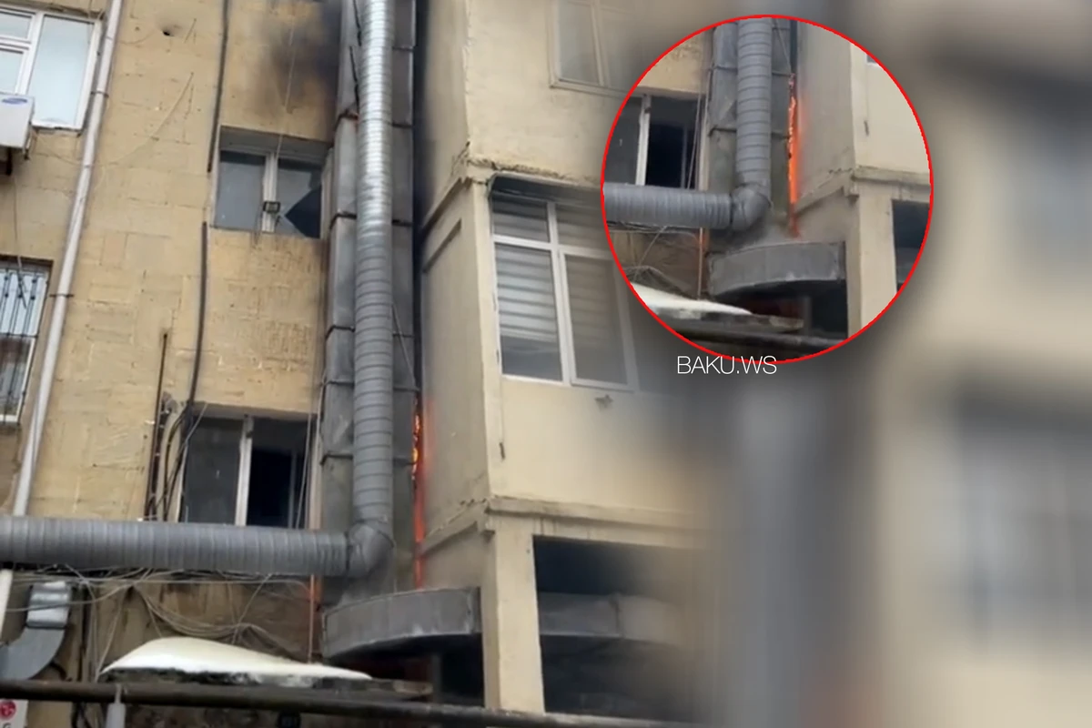 Bakıda binada ölüm təhlükəsi, bir anda alov qalxdı - VİDEO