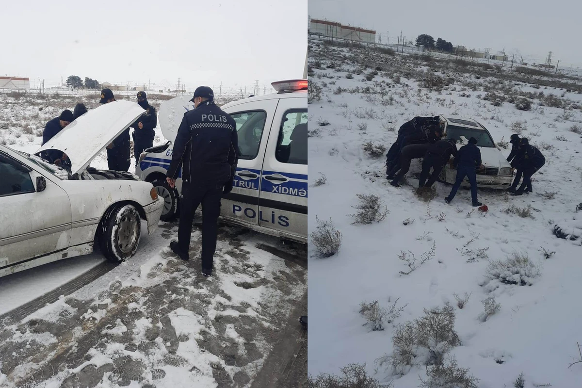 В Баку из-за гололеда Mercedes вылетел с дороги - ВИДЕО