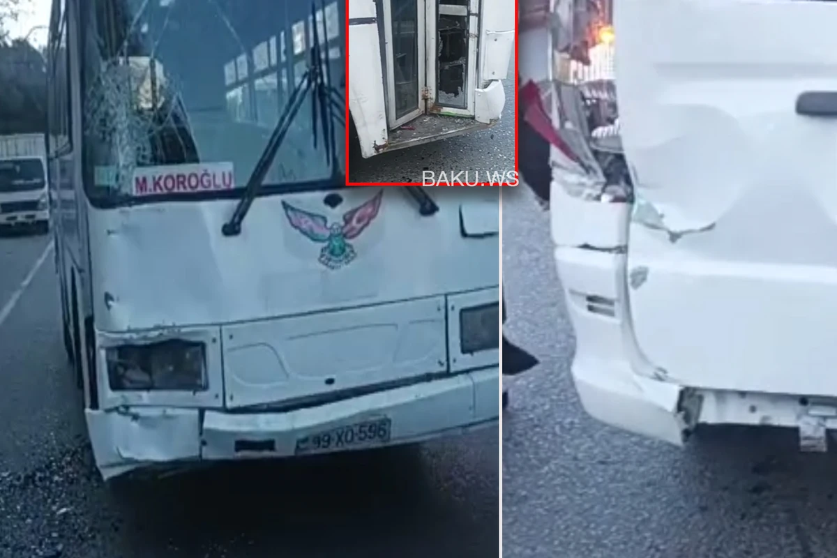 В Баку говоривший по телефону за рулем водитель автобуса устроил ДТП - ВИДЕО