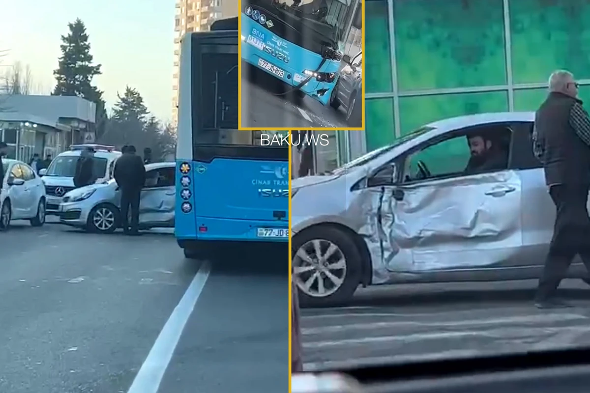 В Баку автобус попал в ДТП: движение парализовано - ВИДЕО
