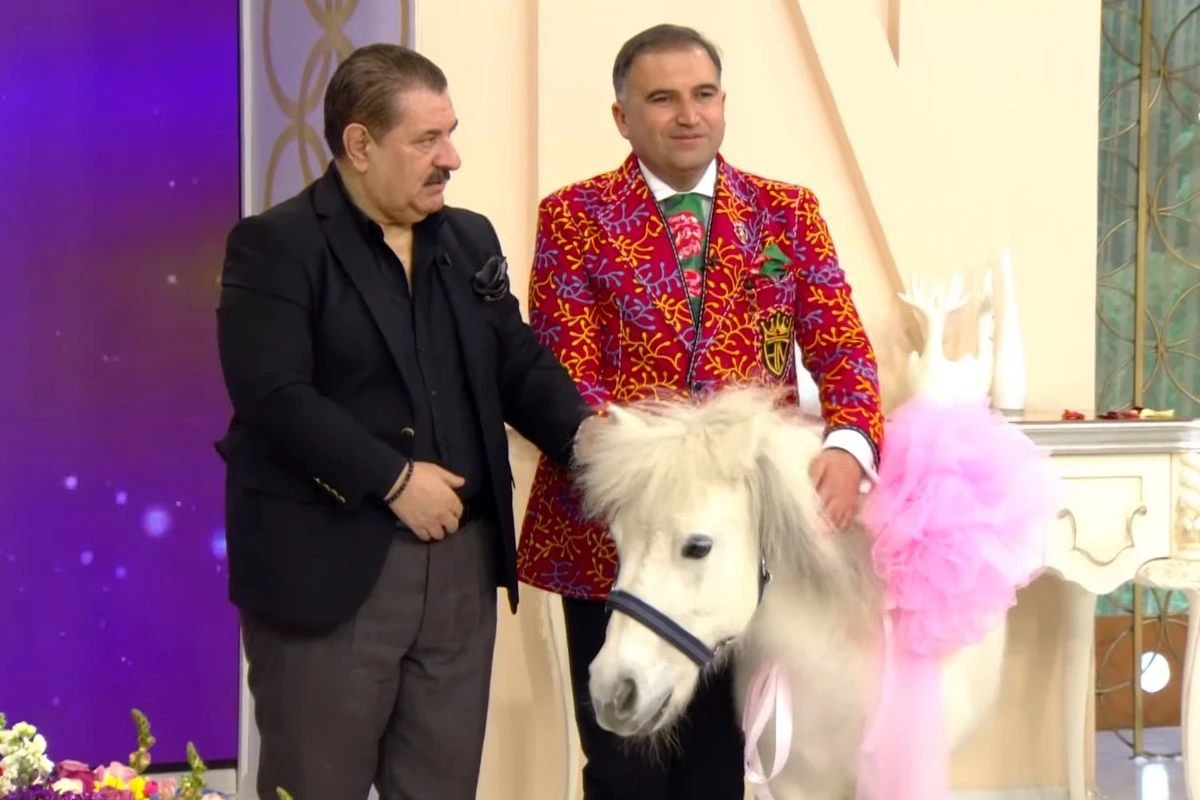 Azərbaycanlı aparıcıya ikibaşlı balta və poni HƏDİYYƏ EDİLDİ - FOTO/VİDEO