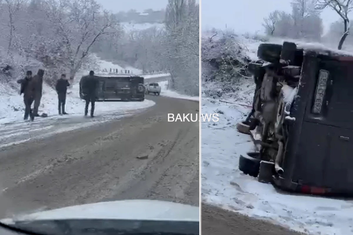 Quba-Qusar yolunda qəza: Mikroavtobus aşdı - VİDEO