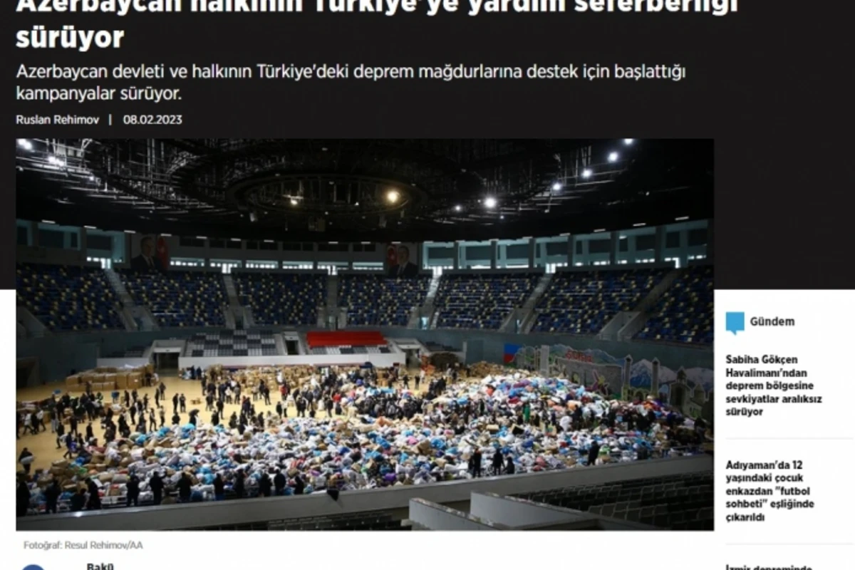 Türkiyə mətbuatı: Azərbaycan xalqı zəlzələdən zərər çəkənlər üçün səfərbər oldu - FOTO
