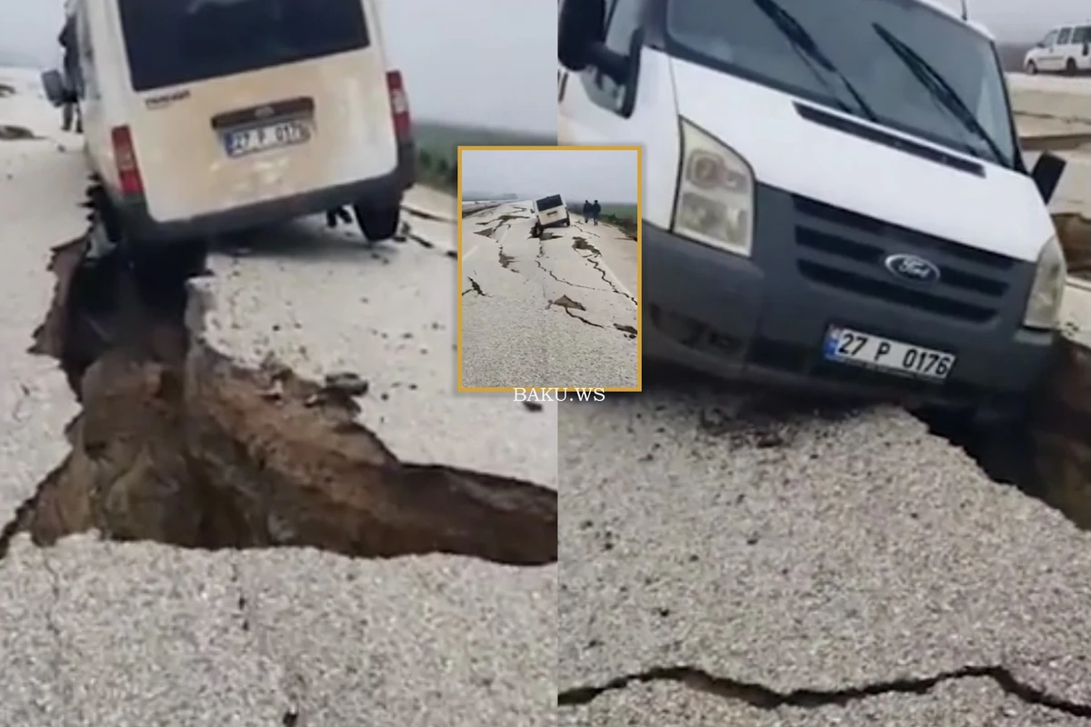 Zəlzələdən sonra magistral yol ikiyə ayrıldı - Hərəkətdə olan maşınlar… - FOTO/VİDEO