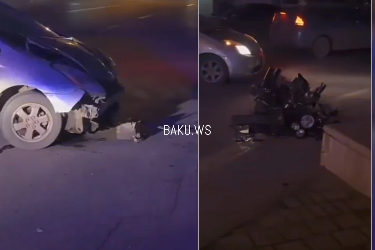 Bakıda Prius motosikletlə toqquşdu - VİDEO