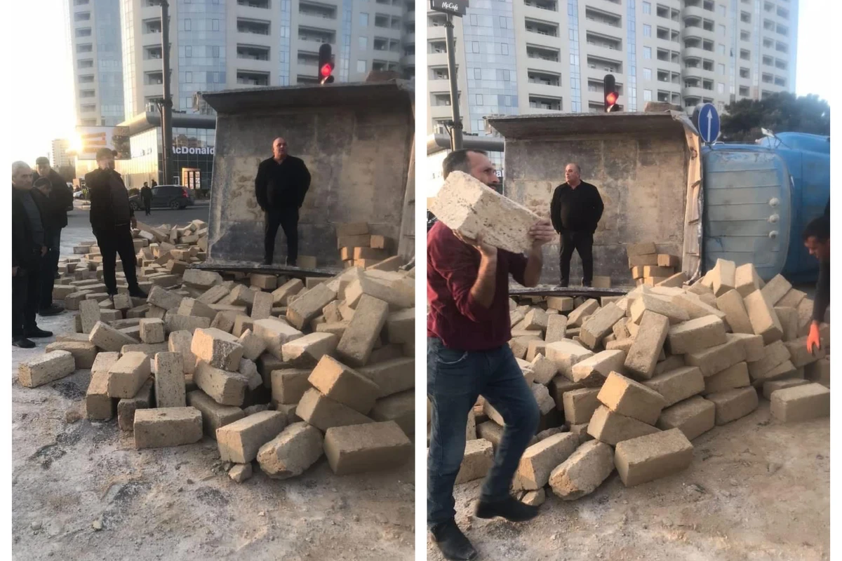 Nargilədə qəza: Yüklə dolu maşın aşdı - FOTO/VİDEO