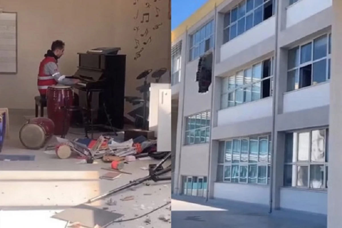 Türkiyənin “Pianoçu”su duyğulandırdı: Hatayda müəllim dağılmış məktəbə girdi, piano çaldı - VİDEO