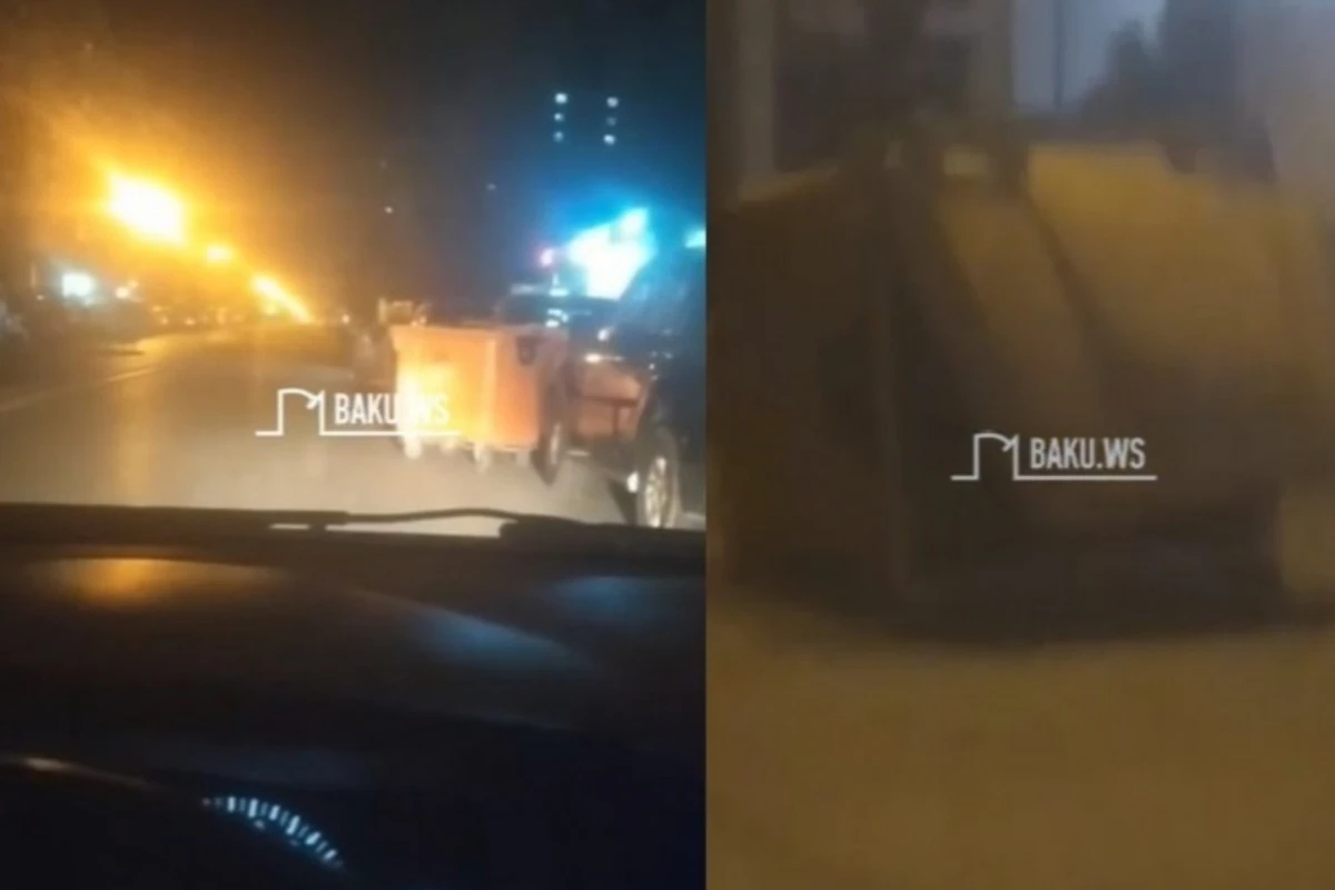 В Баку порывом сильного ветра сдуло и ударило об автомобили мусорные баки - ВИДЕО