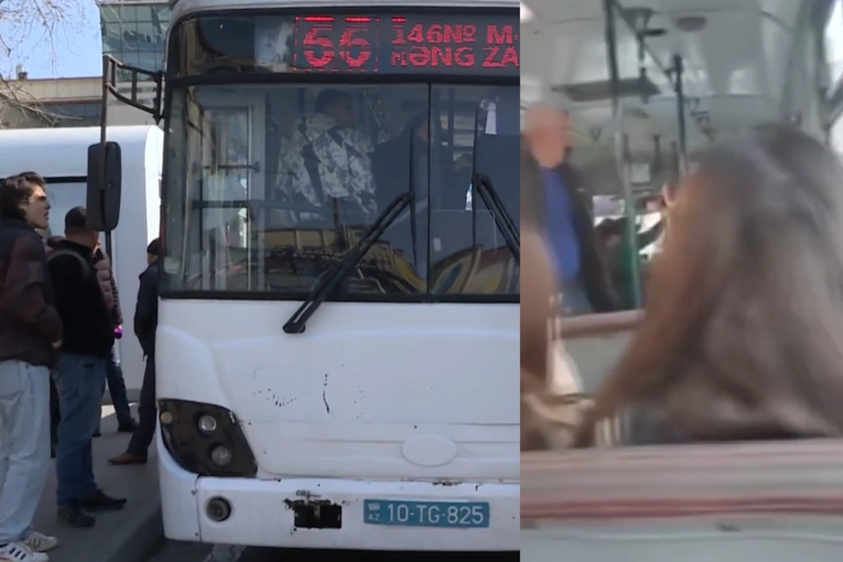 Bakıda avtobusda dava görün nə üstündə düşüb - VİDEO